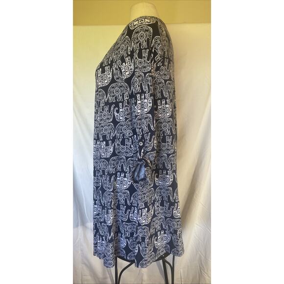 Crown & Ivy White & Blue Roll Tab Cotton Modal Soft Casual Knee Length Dress 1X - Picture 3 of 10